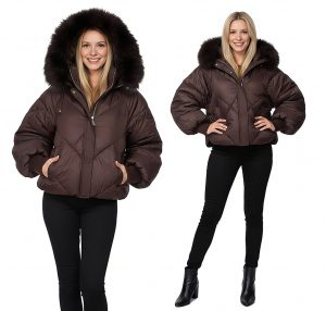 Kurtka Naturalny Puch Brąz